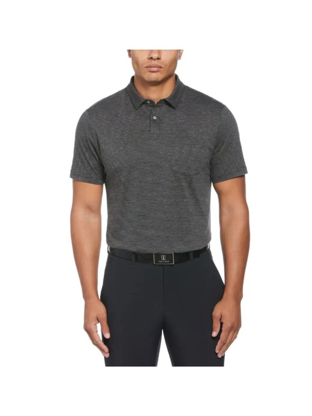 PGA TOUR Mens Fine Line Eco Polo Golf Shirt Heather Caviar Black Size 2XL NWT